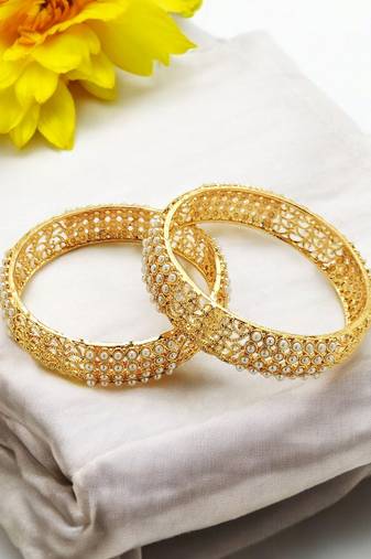 Set of 2 silver plated beads studded bangles
