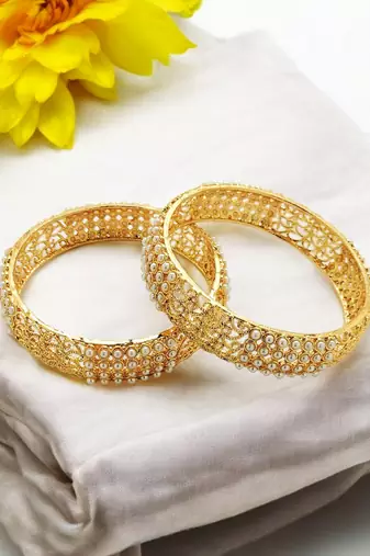 Set of 2 silver plated beads studded bangles