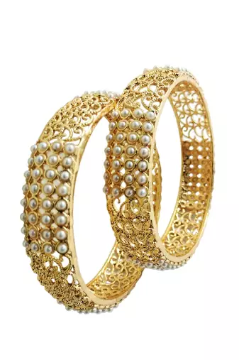 Set of 2 silver plated beads studded bangles