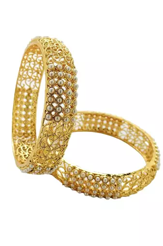 Set of 2 silver plated beads studded bangles