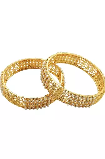 Set of 2 silver plated beads studded bangles
