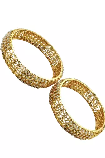 Set of 2 silver plated beads studded bangles