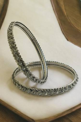 Set of 2 silver plated cubic zircon studded bangles