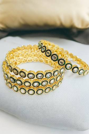 Set of 2 gold plated cubic zircon studded bangles