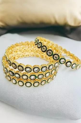 Set of 2 gold plated cubic zircon studded bangles
