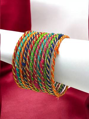 Set of 12 multicolour thread bangles set 1