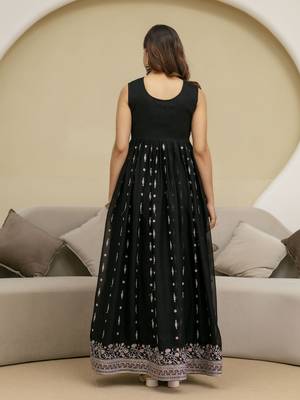 Black Art Silk Embroidery Work Anarkali Kurta Pant with Dupatta Set For Women  3