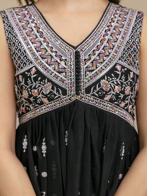 Black Art Silk Embroidery Work Anarkali Kurta Pant with Dupatta Set For Women  6