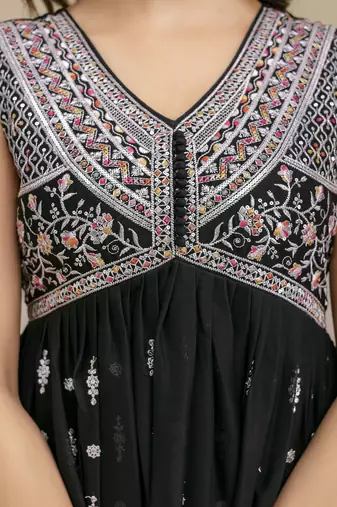 Trendmalls Black Art Silk Embroidery Work Anarkali Kurta Pant with Dupatta Set For Women 