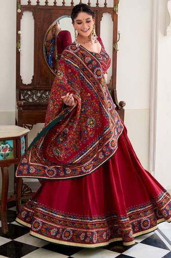 Tussar Silk Gamthi Print Lehenga Set with Gota Patti Elegance