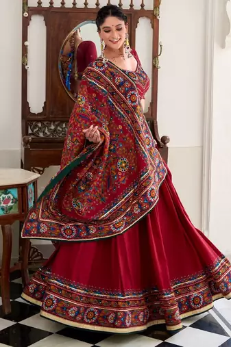 Tussar Silk Gamthi Print Lehenga Set with Gota Patti Elegance