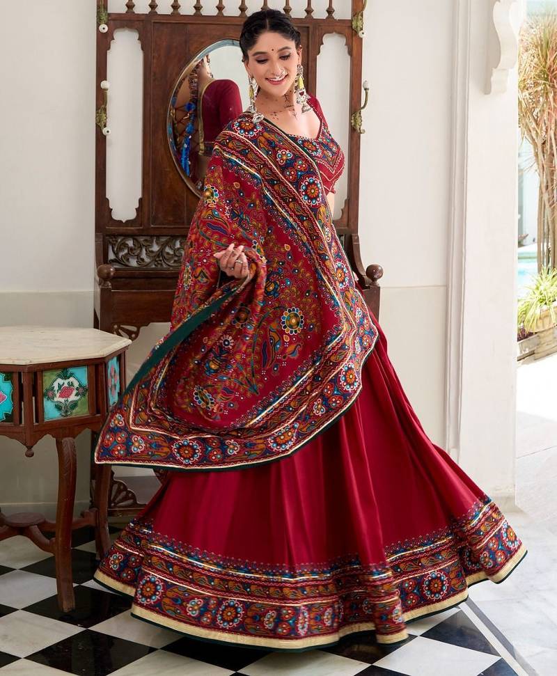 Tussar Silk Gamthi Print Lehenga Set with Gota Patti Elegance