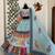 Pastel Blue Printed Lehenga with Colorful Animal Motifs and Elegant Mirror Work