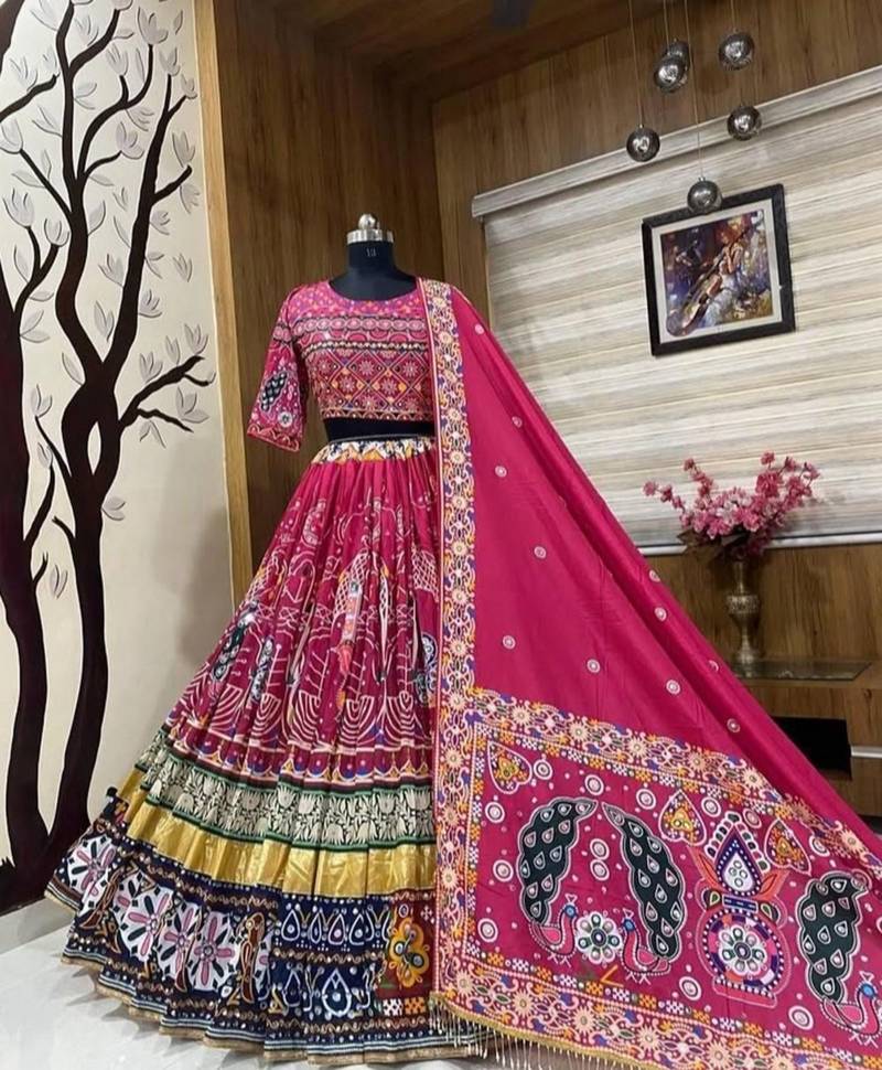 Vibrant Lehenga with Intricate Mirror Work and Digital Prints