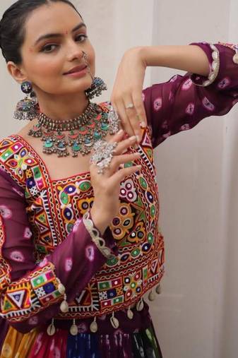 Vibrant Multicolor Bandhani Lehenga with Traditional Mirror Work