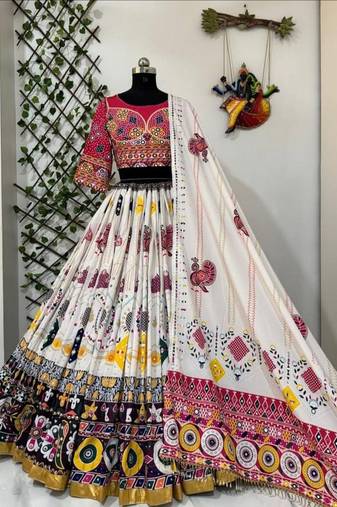 Traditional Multicolor Mirror Work Lehenga Set with Printed Dupatta