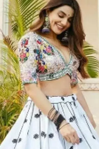 White Muslin Cotton Lehenga with Vibrant Digital Prints and Embroidered Choli