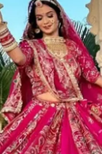 Regal Pink Lehenga with Intricate Embroidery, Mirror Work, and Patchwork Border