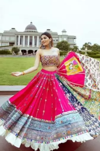 Vibrant Patchwork Lehenga with Embroidered Choli and Mirror-Embellished Dupatta