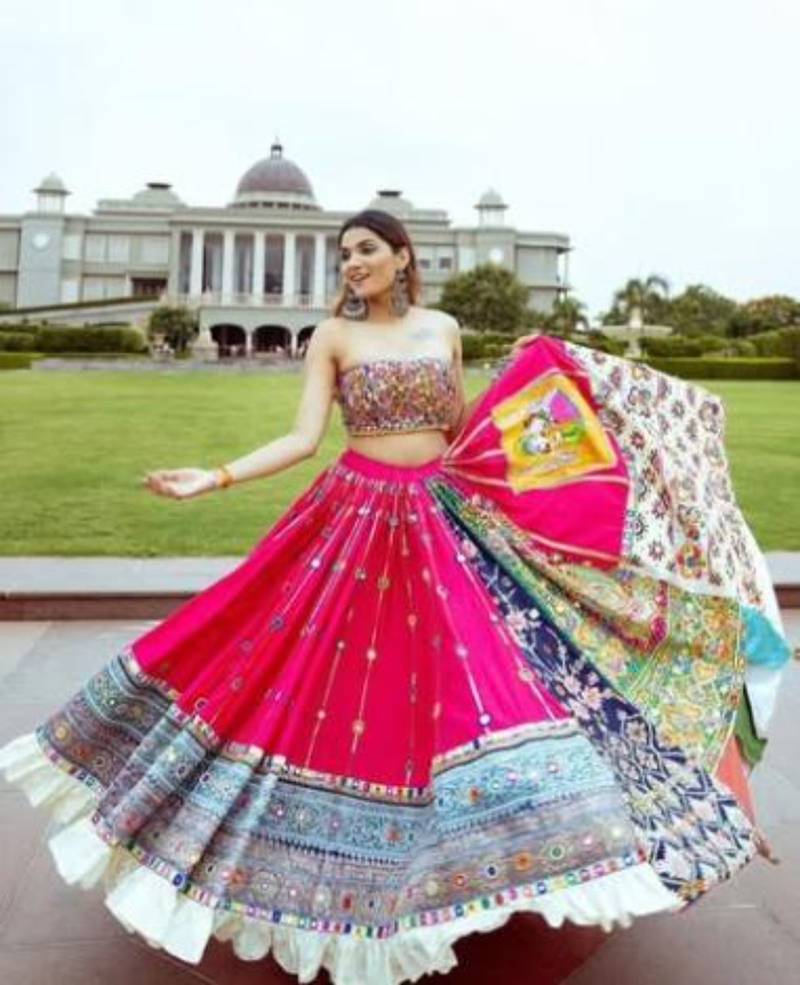 Vibrant Patchwork Lehenga with Embroidered Choli and Mirror-Embellished Dupatta