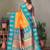 Orange silk blend silver golden zari weaving banarasi saree with paisley zari border