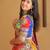 Vibrant Multicolor Lehenga with Patchwork Panels and Embellished Red Dupatta