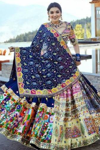Vibrant Heavy Muslin Cotton Lehenga with Real Mirror Work and Embroidered Dupatta