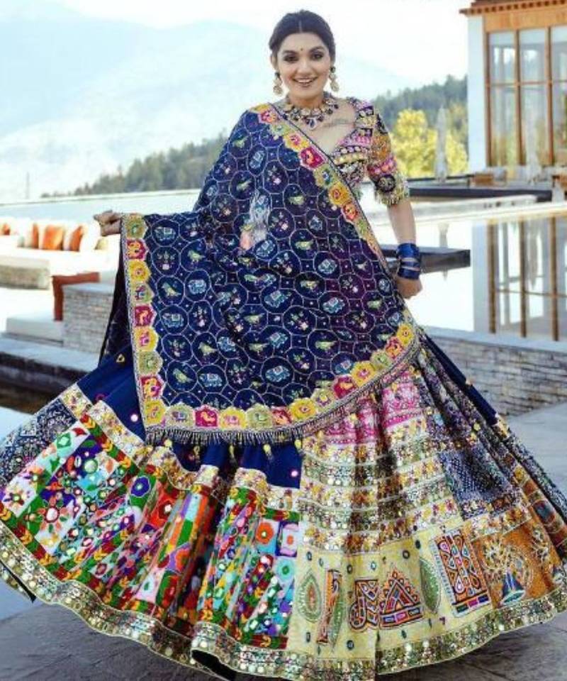 Vibrant Heavy Muslin Cotton Lehenga with Real Mirror Work and Embroidered Dupatta
