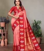 Light pink silk blend silver golden zari weaving banarasi saree with paisley zari border