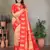 Peach silk blend silver golden zari weaving banarasi saree with paisley zari border