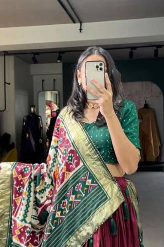 Elegant Tussar Silk Patola Print Lehenga Set with Dupatta