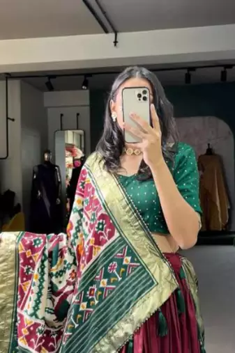 Elegant Tussar Silk Patola Print Lehenga Set with Dupatta