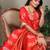 Peach silk blend silver golden zari weaving banarasi saree with paisley zari border