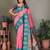 Baby pink silk blend silver golden zari weaving banarasi saree with paisley zari border