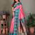 Baby pink silk blend silver golden zari weaving banarasi saree with paisley zari border