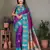 Purple silk blend silver golden zari weaving banarasi saree with paisley zari border