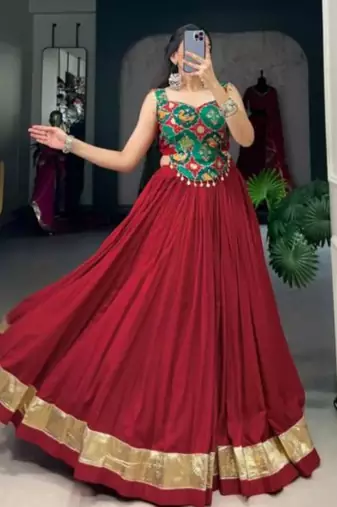 Pure Rayon Lehenga Set with Viscose Jacquard Blouse & Coin Lace Detailing