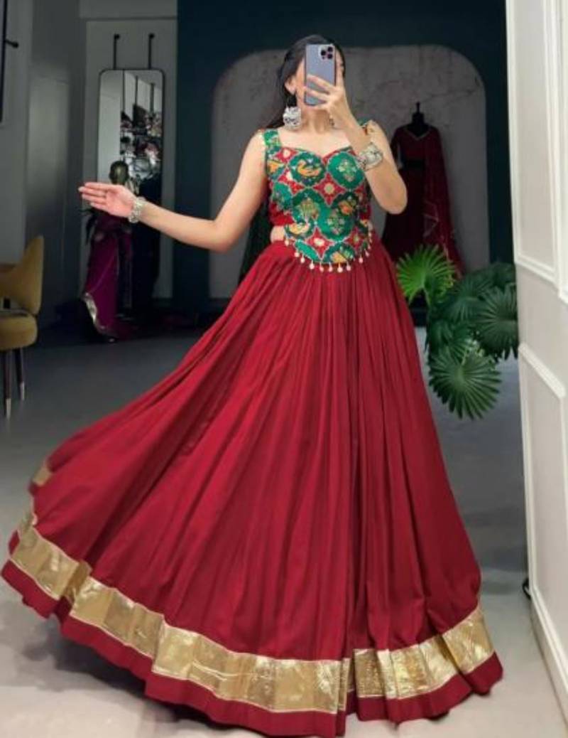 Pure Rayon Lehenga Set with Viscose Jacquard Blouse & Coin Lace Detailing