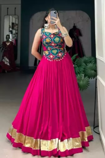 Pure Rayon Lehenga Set with Viscose Jacquard Blouse & Coin Lace Detailing