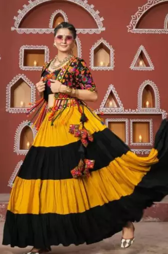 Multi-Flare Lehenga Set with Embroidered Jacket & Tassel Detailing