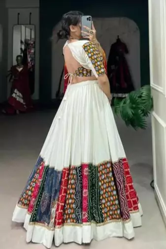 Vibrant Traditional Patchwork Lehenga Choli with Multi-Color Bandhani Dupatta