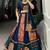 Navy-Blue Lehenga with Intricate Ikat and Embroidered Mirror Work