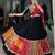 Vibrant Black Lehenga with Multi-Print Patchwork and Contrasting Red Dupatta