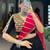 Vibrant Black Lehenga with Multi-Print Patchwork and Contrasting Red Dupatta