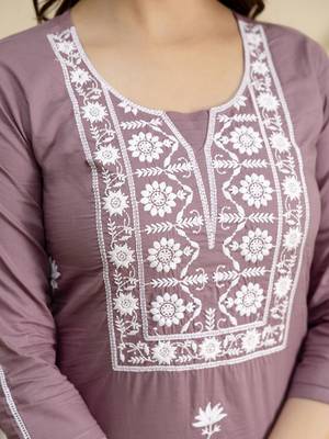 Peach Cambric Cotton Embroidery Kurta Pant with Dupatta Set 5