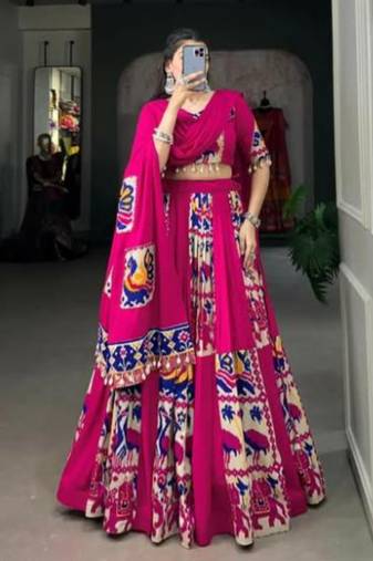 Elegant Pink and Royal Blue Traditional Indian Lehenga Choli with Animal Motifs