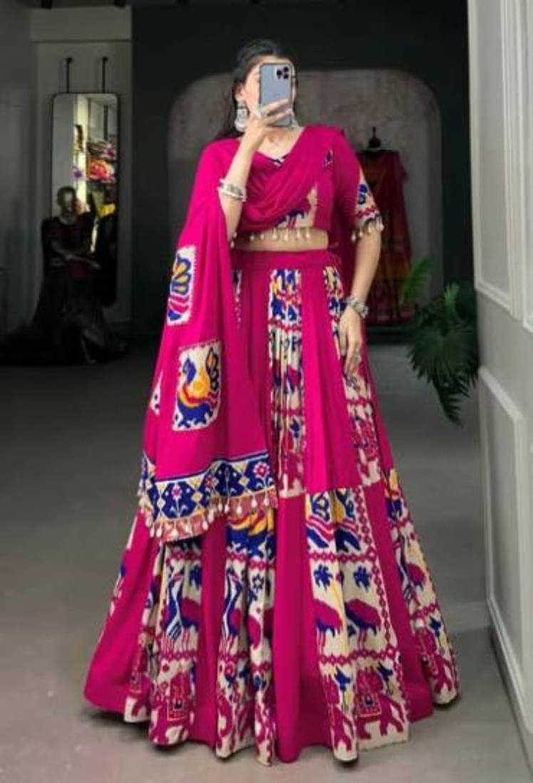 Elegant Pink and Royal Blue Traditional Indian Lehenga Choli with Animal Motifs