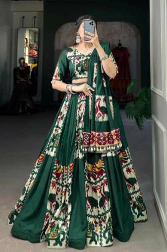 Elegant Green Traditional Indian Lehenga Choli with Animal Motifs