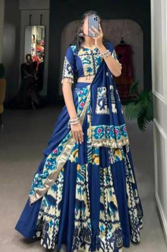 Elegant Royal blue Traditional Indian Lehenga Choli with Animal Motifs