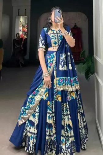 Elegant Royal blue Traditional Indian Lehenga Choli with Animal Motifs